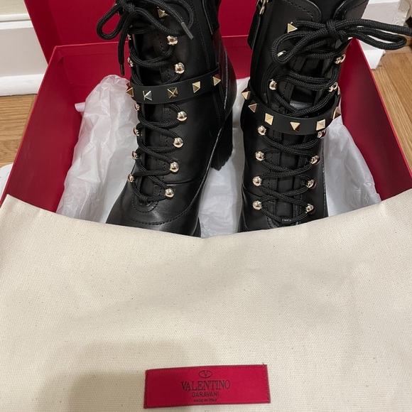 Valentino Black Leather Lace-Up Combat Boots - Picture 11 of 13